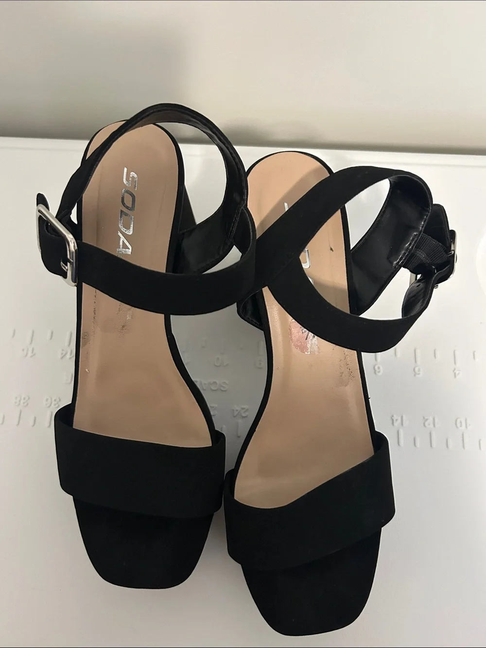 Soda Black Suede Platform Block Heel Sandals